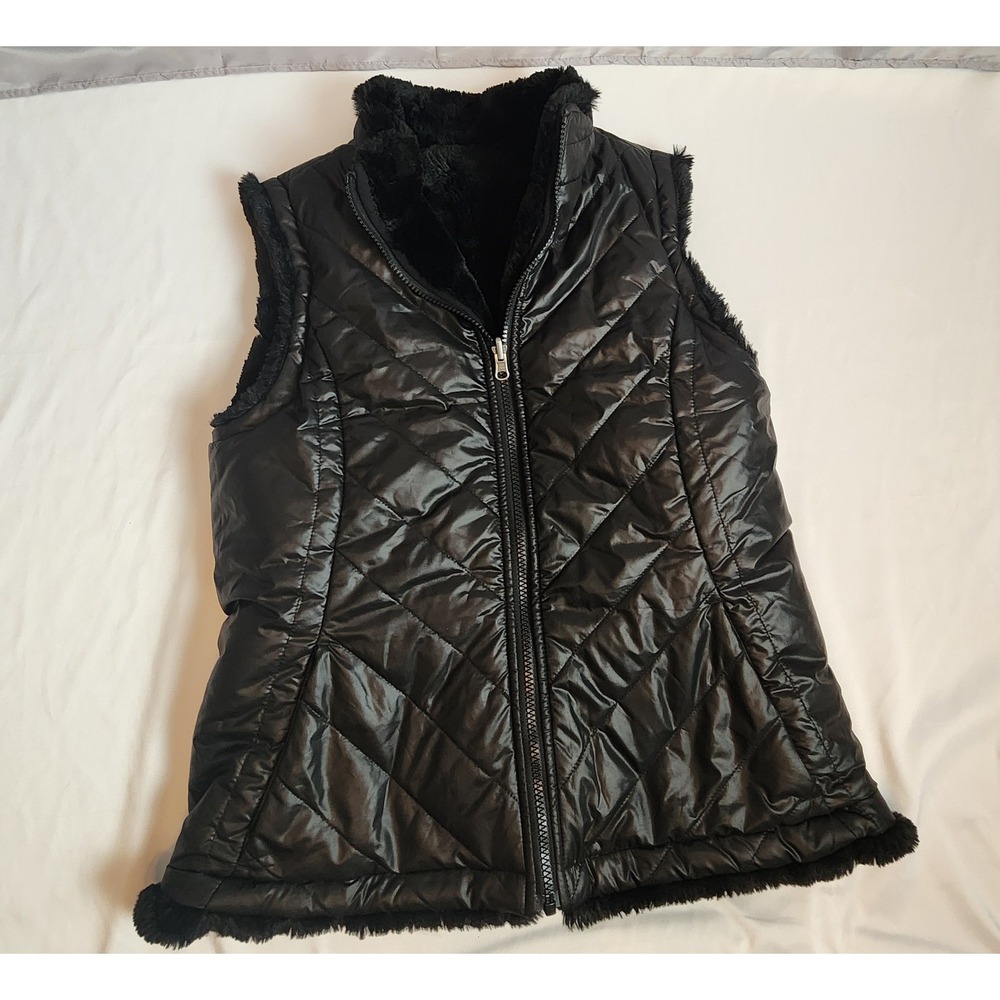 Original Reversible Faux Fur Puffer Vest Black Small Mobwife Glam Y2K Quilted